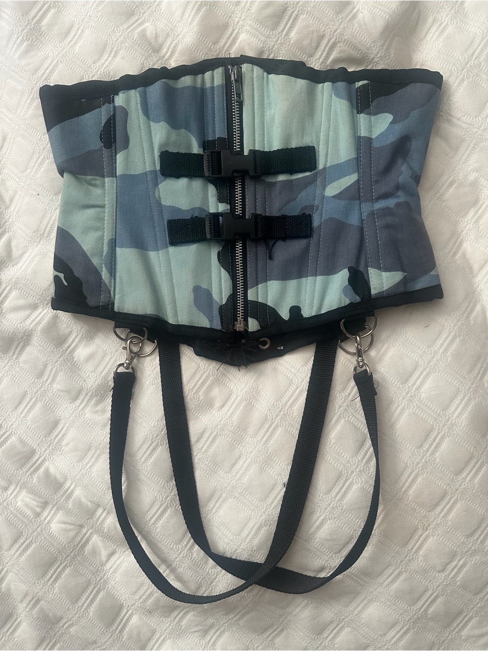 Ritual Designs Corsets Blue Camo Cybergoth Bondage Straps Waist Cincher sz 26 - Picture 12 of 12